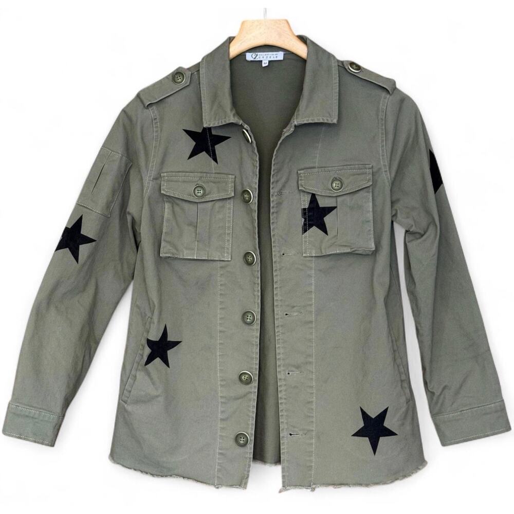 Cezele Olive Green Black Star Military Utility Jacket Size M - Picture 2 of 15